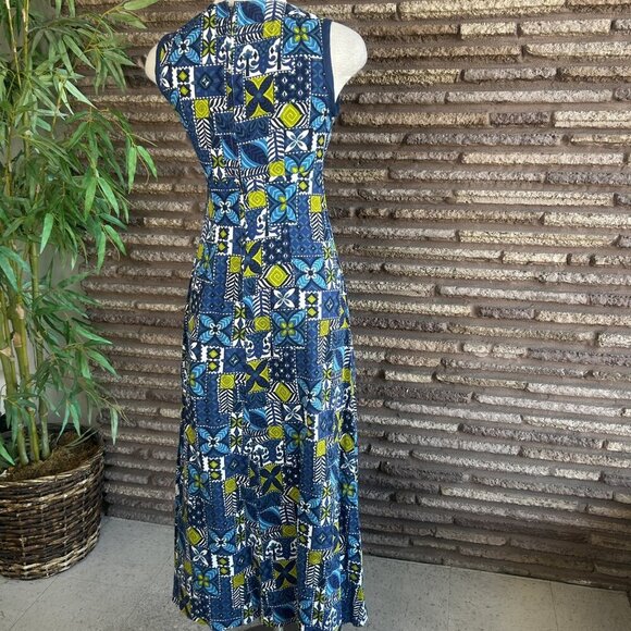 Vintage Handmade Hawaiian Barkcloth Tribal Print Maxi Dress - Picture 4 of 9